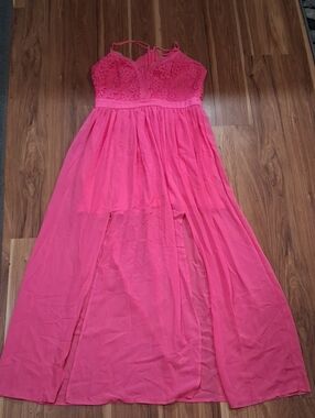 No Boundaries Hot Pink Lace Bodice Maxi Dress